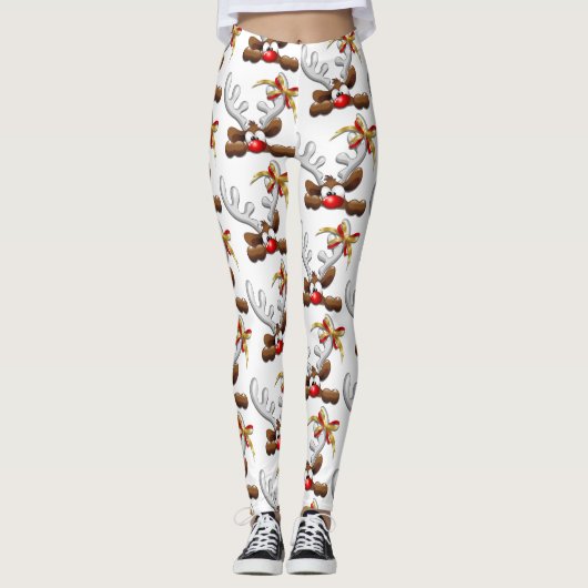 Reindeer Puzzled Funny Kerstpersonage Leggings (Voorkant)