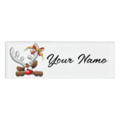 Reindeer Puzzled Funny Kerstpersonage Naambadge (Voorkant)