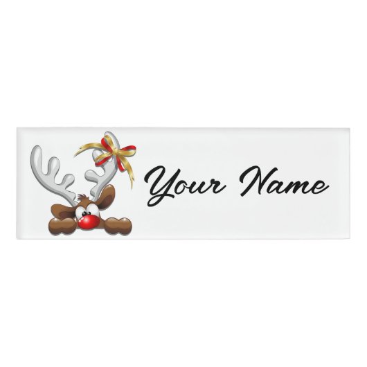 Reindeer Puzzled Funny Kerstpersonage Naambadge (Voorkant)