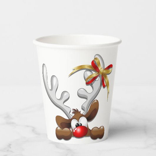 Reindeer Puzzled Funny Kerstpersonage Papieren Bekers (Voorkant)