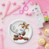 Reindeer Puzzled Funny Kerstpersonage Papieren Bordje (Feest)