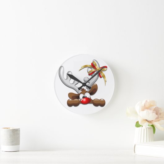 Reindeer Puzzled Funny Kerstpersonage Ronde Klok (Huis)