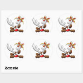 Reindeer Puzzled Funny Kerstpersonage Ronde Sticker (Vel)