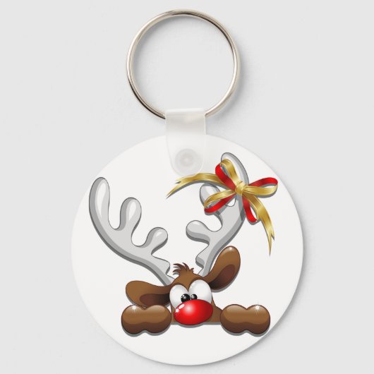 Reindeer Puzzled Funny Kerstpersonage Sleutelhanger (Voorkant)