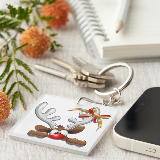 Reindeer Puzzled Funny Kerstpersonage Sleutelhanger (Voorkant Rechts)