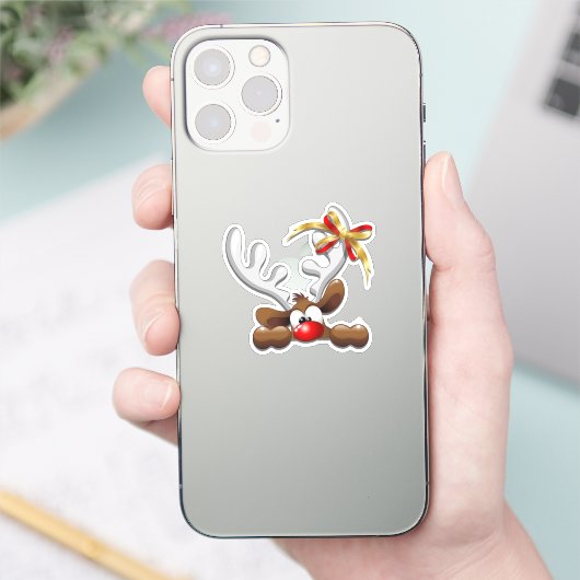 Reindeer Puzzled Funny Kerstpersonage Sticker (Telefoon)