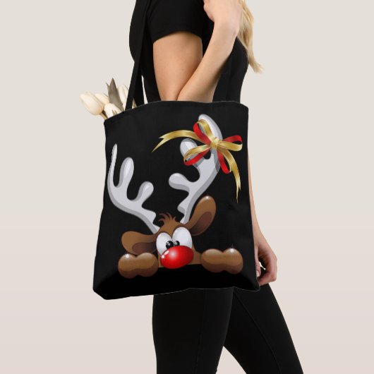 Reindeer Puzzled Funny Kerstpersonage Tote Bag (Dichtbij)
