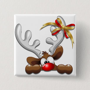 Reindeer Puzzled Funny Kerstpersonage Vierkante Button 5,1 Cm