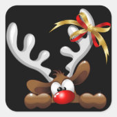 Reindeer Puzzled Funny Kerstpersonage Vierkante Sticker (Voorkant)