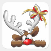 Reindeer Puzzled Funny Kerstpersonage Vierkante Sticker (Voorkant)