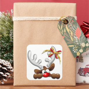 Reindeer Puzzled Funny Kerstpersonage Vierkante Sticker