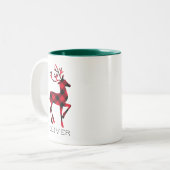 Reindeer Red Buffalo Pset Persoonlijke Kerstmis Tweekleurige Koffiemok (Voorkant links)