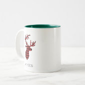 Reindeer Red Buffalo Pset Persoonlijke Kerstmis Tweekleurige Koffiemok (Voorkant links)