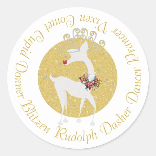 Reindeer Rudolph Poinsettia van kerstkerstkerstker Ronde Sticker (Voorkant)