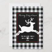 Reindeer Rustic Black White Buffalo Check Feestdagenkaart (Voorkant)