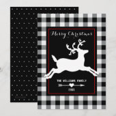 Reindeer Rustic Black White Buffalo Check Feestdagenkaart (Voorkant / Achterkant)