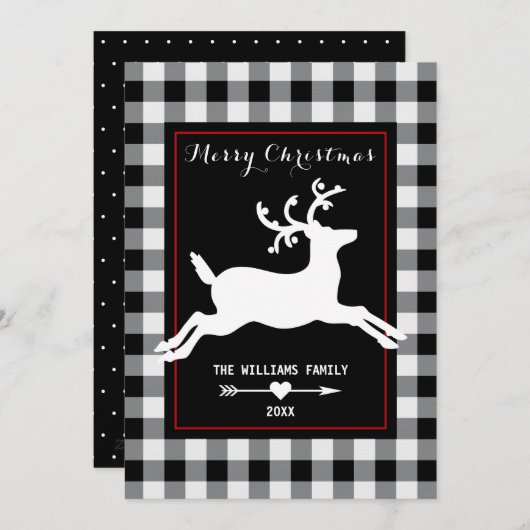 Reindeer Rustic Black White Buffalo Check Feestdagenkaart (Voorkant / Achterkant)