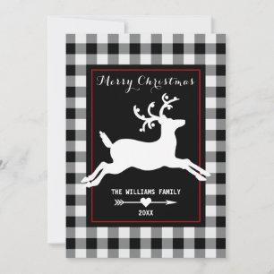Reindeer Rustic Black White Buffalo Check Feestdagenkaart