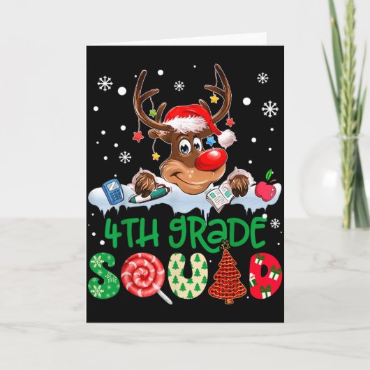 Reindeer Santa Hat 4th Grade Squad Teacher Christm Kaart (Voorkant)