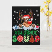 Reindeer Santa Hat 4th Grade Squad Teacher Christm Kaart (Gele Bloem)
