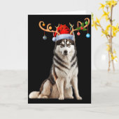 Reindeer Santa Hat Christmas Pajamas Husky Dog Xma Kaart (Gele Bloem)