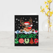 Reindeer Santa Hat Daycare Squad Teacher Christmas Kaart (Gele Bloem)