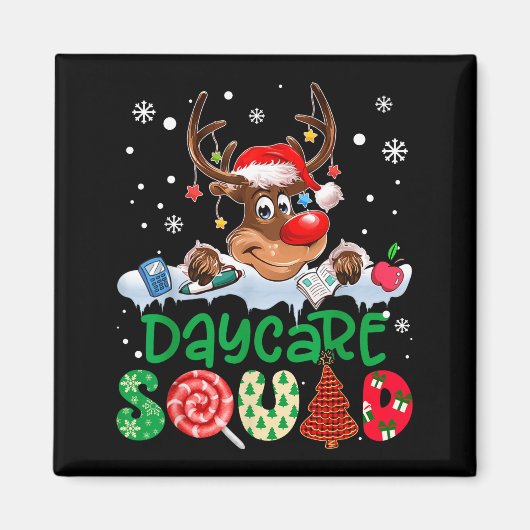 Reindeer Santa Hat Daycare Squad Teacher Christmas Magneet (Voorkant)