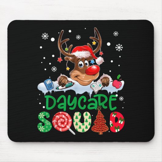 Reindeer Santa Hat Daycare Squad Teacher Christmas Muismat (Voorkant)