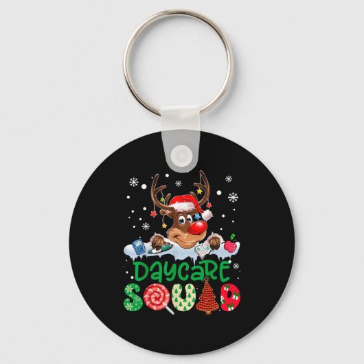 Reindeer Santa Hat Daycare Squad Teacher Christmas Sleutelhanger (Voorkant)