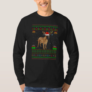 Reindeer Santa Hat Matching Ugly Bullmastiff Chris T-shirt