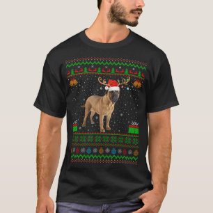 Reindeer Santa Hat Matching Ugly Bullmastiff Chris T-shirt