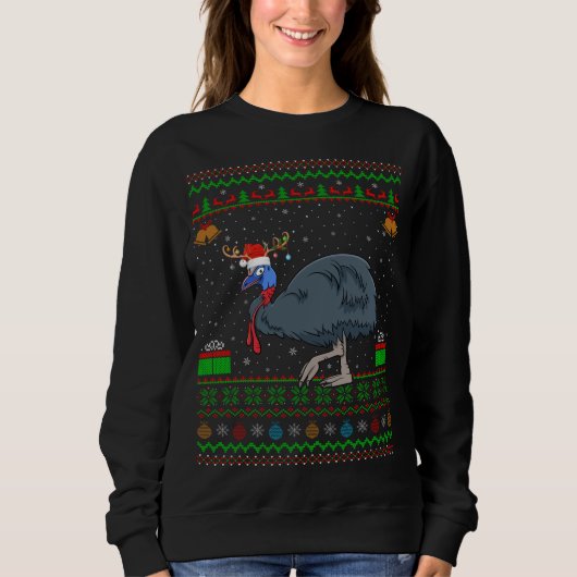 Reindeer Santa Hat Matching Ugly Cassowary Christm Trui (Voorkant)