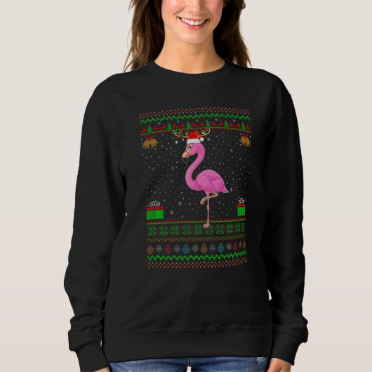 Reindeer Santa Hat Matching Ugly Flamingo Christma Trui (Voorkant)