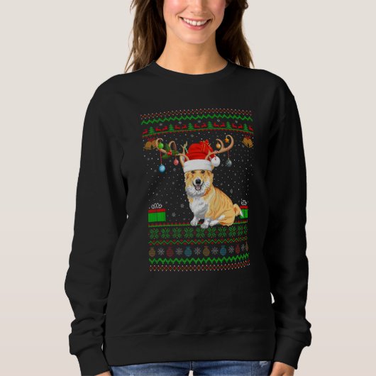 Reindeer Santa Hat Matching Ugly Welsh Corgi Chris Trui (Voorkant)