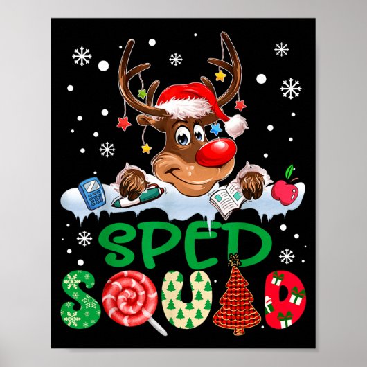 Reindeer Santa Hat Sped Squad Teacher Funny Christ Poster (Voorkant)