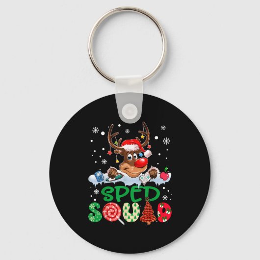 Reindeer Santa Hat Sped Squad Teacher Funny Christ Sleutelhanger (Voorkant)