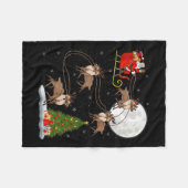 Reindeer Santa Sleigh Flying Funny Magical Christm Fleece Deken (Voorkant (Horizontaal))