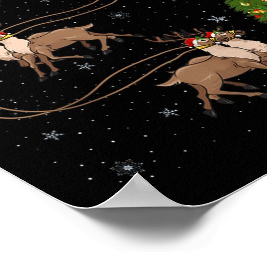 Reindeer Santa Sleigh Flying Funny Magical Christm Poster (Hoek)