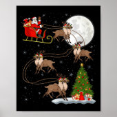 Reindeer Santa Sleigh Flying Funny Magical Christm Poster (Voorkant)