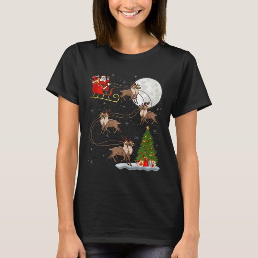 Reindeer Santa Sleigh Flying Funny Magical Christm T-shirt (Voorkant)