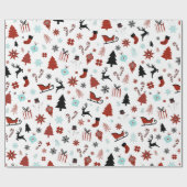 Reindeer Sleigh Christmas Pine Trees Cadeaupapier (Vlak)