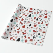 Reindeer Sleigh Christmas Pine Trees Cadeaupapier (Uitgerold)