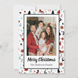 Reindeer Sleigh Christmas Pine Trees Feestdagenkaart