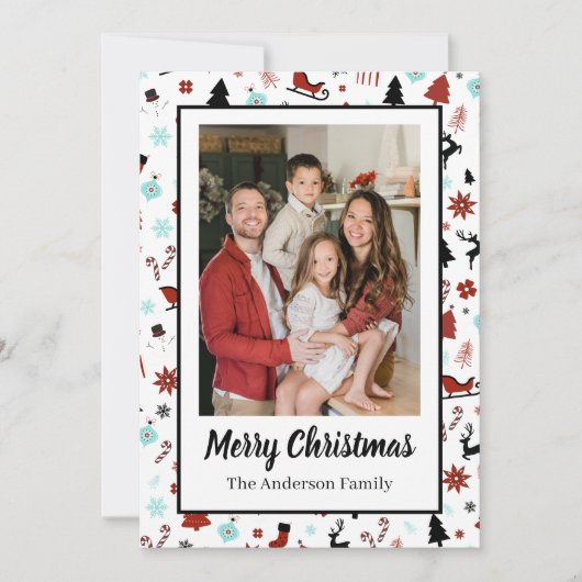 Reindeer Sleigh Christmas Pine Trees Feestdagenkaart (Voorkant)