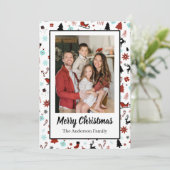 Reindeer Sleigh Christmas Pine Trees Feestdagenkaart (Staand voorkant)