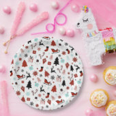 Reindeer Sleigh Christmas Pine Trees Papieren Bordje (Feest)