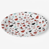 Reindeer Sleigh Christmas Pine Trees Papieren Bordje (Gekanteld)