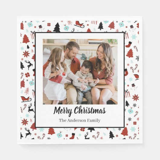 Reindeer Sleigh Christmas Pine Trees Servet (Voorkant)