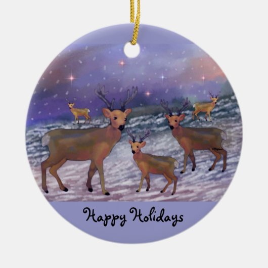 Reindeer Snowfall Holiday Ornaments Keramisch Ornament (Voorkant)