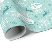 Reindeer Snowflake Blauwgroen blauw kerstpatroon Cadeaupapier (Rol Hoek)